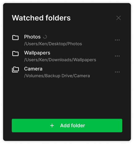 Watched folders screen