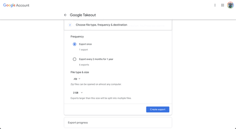 Google Takeout - Frequency and file size