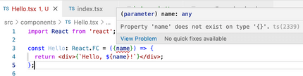 Property 'name' does not exist on type '{}'