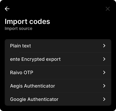 Screenshots of the import screen within ente
Auth
