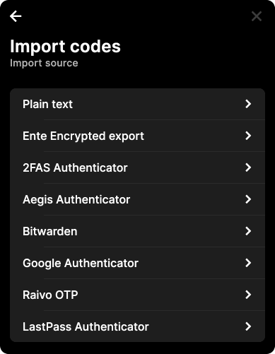 Screenshot of the import screen within Auth